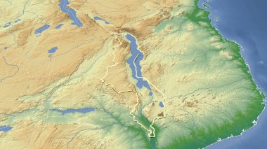 Malawi ve mahallesi. Uzak eğimli perspektif - şekil çizilmiş. renk fiziksel haritası