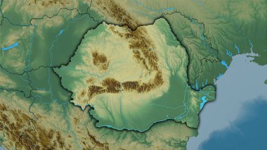 Stereografik projeksiyondaki topoğrafik yardım haritasında Romanya bölgesi - koyu renkli çizgili raster tabakalarının ham bileşimi