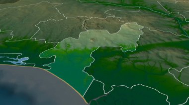 Ondo - Nijerya devleti yakınlaştırıldı ve altı çizildi. Ana fiziksel manzara özellikleri. 3B görüntüleme