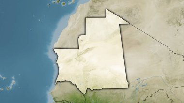 Stereografik projeksiyondaki B uydusu haritasında Moritanya alanı - koyu parlak dış hatlı raster tabakalarının ham bileşimi