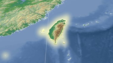 Taiwan and its neighborhood. Distant oblique perspective - shape glowed. color physical map clipart
