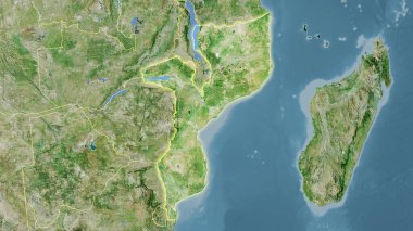 Stereografik projeksiyondaki D uydusundaki Mozambik alan - ışık saçan ana hatlara sahip raster tabakalarının ham bileşimi