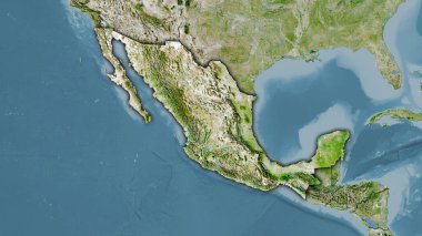 Uydu üzerinde Meksika bölgesi stereografik projeksiyondaki bir harita - koyu parlak çizgili raster tabakalarının ham bileşimi