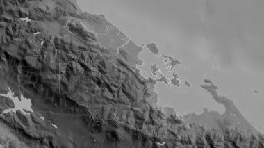 Bocas del Toro, Panama ili. Gölleri ve nehirleri olan gri tonlu bir harita. Ülke alanına göre şekillendirilmiş. 3B görüntüleme