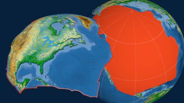 Kuzey Amerika 'nın tektonik plakası yayıldı ve dünyaya karşı sunuldu. renk fiziksel harita. 3B görüntüleme