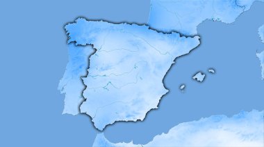 Spain area on the annual precipitation map in the stereographic projection - raw composition of raster layers with dark glowing outline clipart