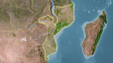 Stereografik projeksiyondaki C uydusundaki Mozambik alan - ışık saçan ana hatlı raster katmanlarının ham bileşimi