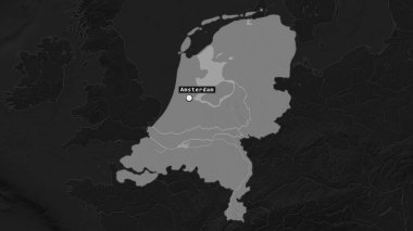 Hollanda 'nın sermaye noktası ve semtinin doyumsuz haritasında işaretlenmiş bölgesi. Çift seviyeli yükseklik haritası