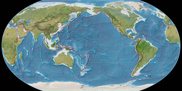 Mapa Del Mundo Proyección Robinson Centrado 170 Longitud Oeste Imágenes — Foto de Stock