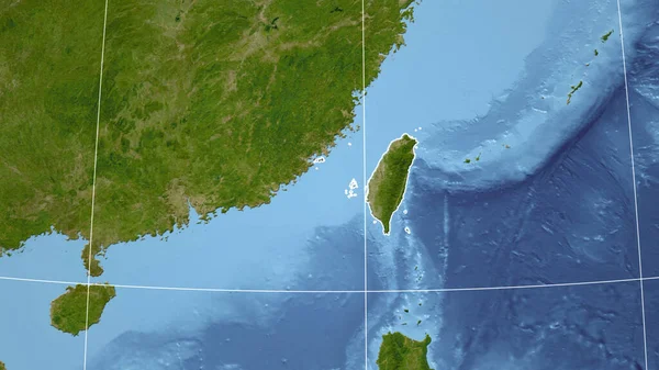 Taiwán Barrio Perspectiva Distante Con Contorno Del País Imágenes Satélite — Foto de Stock