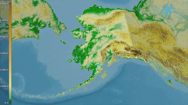 Fizikai Térkép Egyesült Államokban Alaszka Területén Sztereográfiai Vetítés Legenda Nyers — Stock Fotó