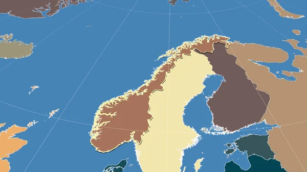 Norsko Jeho Okolí Vzdálená Šikmá Perspektiva Obrys Barevná Mapa Rozdělení — Stock fotografie