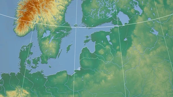 Letónia Bairro Perspectiva Distante Com Contorno País Mapa Topográfico Relevo — Fotografia de Stock