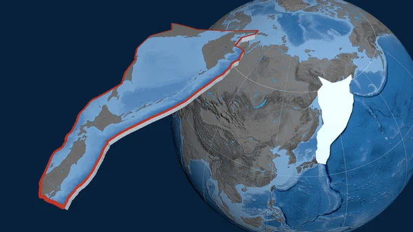 Okhotsk Tectonic Plate Extruded Presented Globe Topography Bathymetry Colored Elevation — Stock Photo, Image