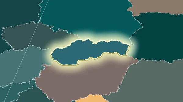 Eslovaquia Vecindario Perspectiva Oblicua Distante Forma Brillaba Mapa Color Las — Foto de Stock