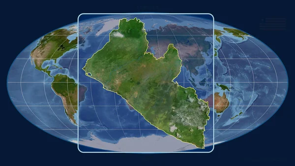 Zoomed View Liberia Outline Perspective Lines Global Map Mollweide Projection — Stock Photo, Image