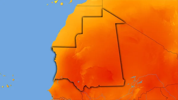 Mauritania Area Annual Temperature Map Stereographic Projection Raw Composition Raster — Stock Photo, Image