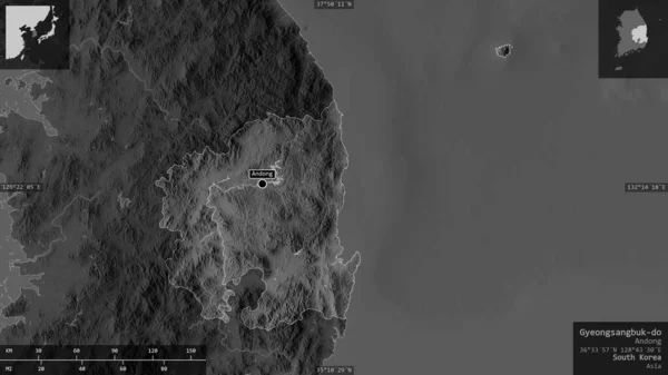 Gyeongsangbuk Provincie Zuid Korea Grijze Kaart Met Meren Rivieren Vorm — Stockfoto