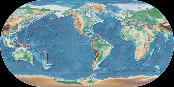Mapa Del Mundo Proyección Oval Ortelius Centrado Longitud Oeste Sombreado — Foto de Stock