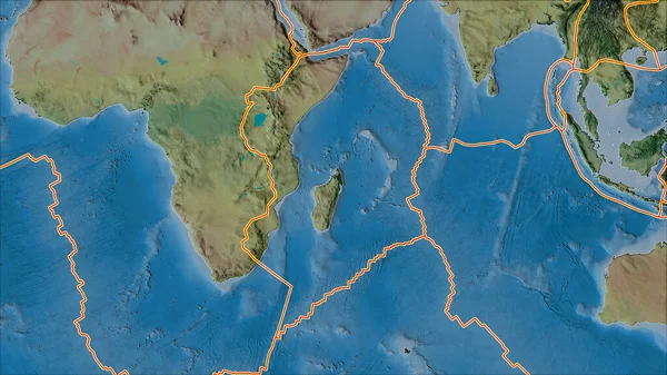 Las Placas Tectónicas Bordean Mapa Topográfico Las Áreas Adyacentes Área —  Fotos de Stock