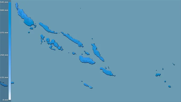 所罗门群岛地区内带图例的立体投影湿月降水量 栅格层的原始成分 — 图库照片