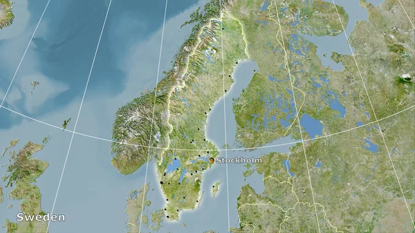 Schweden Auf Dem Satelliten Eine Karte Der Stereographischen Projektion Hauptkomposition — Stockfoto