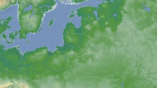 立陶宛及其邻国 距离偏斜的视角 没有轮廓 彩色物理图 — 图库照片