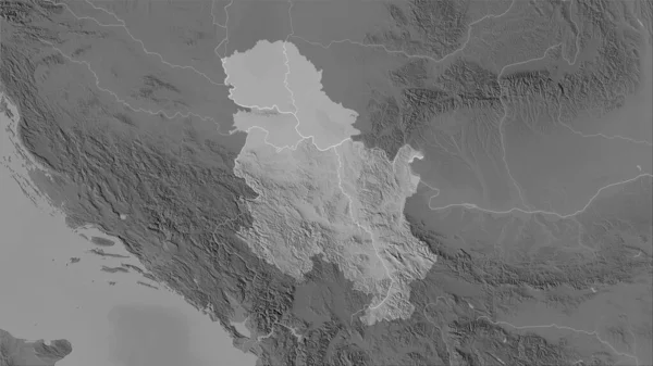 Serbia Mapa Elevación Escala Grises Proyección Estereográfica Composición Cruda Las — Foto de Stock