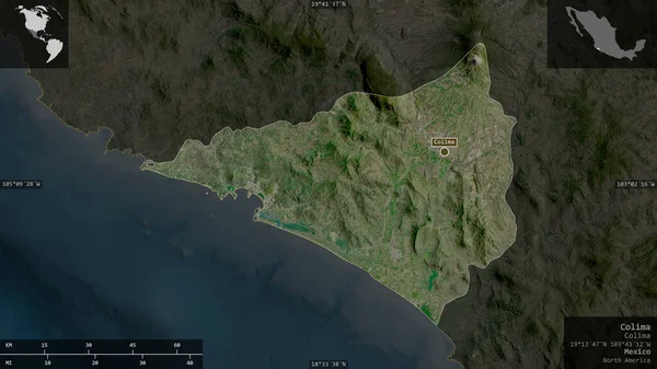 Colima État Mexique Imagerie Satellite Forme Présentée Contre Zone Pays — Photo