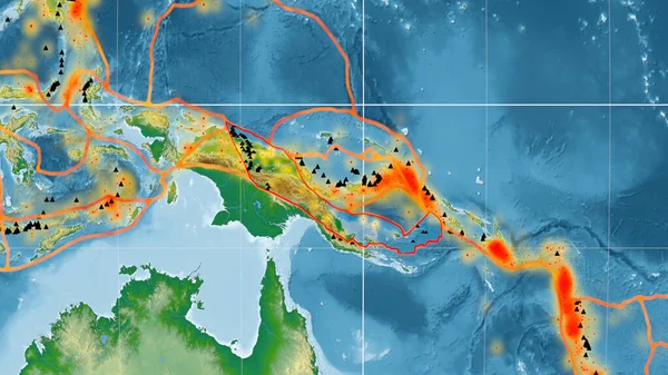 地球の色物理学的地図で説明されている木製のテクトニクスプレートは カヴライスキー予測で説明されています 3Dレンダリング — ストック写真