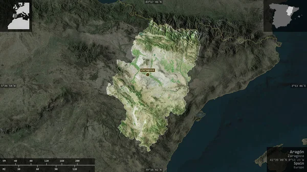 Aragon Αυτόνομη Κοινότητα Της Ισπανίας Δορυφορικές Εικόνες Σχήμα Που Παρουσιάζεται — Φωτογραφία Αρχείου