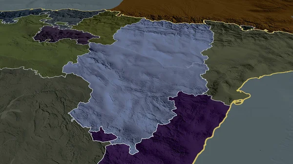 Aragón Comunidad Autónoma España Ampliada Destacada Mapa Coloreado Tocado División — Foto de Stock