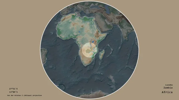 Zone Zambie Marquée Cercle Sur Carte Grande Échelle Continent Isolé — Photo