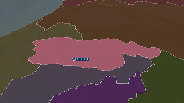 Диурбель Регион Сенегала Масштабированный Выделенный Столицей Цветная Карта Административного Деления — стоковое фото