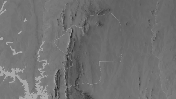 Centre Region Togo 有湖泊和河流的灰度地图 形状与它的国家相对应 3D渲染 — 图库照片