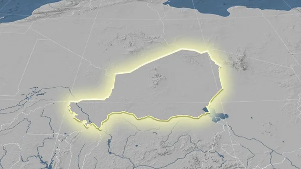 Нигер Окрестности Далекая Косовая Перспектива Форма Светилась Grayscale Elevation Map — стоковое фото