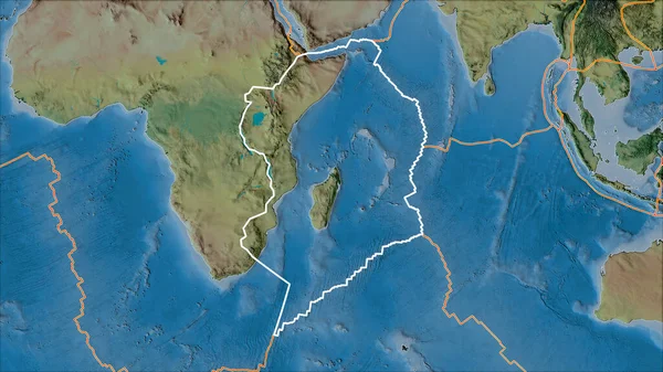 Umrissene Somalische Tektonische Platte Und Grenzen Benachbarter Platten Auf Der — Stockfoto