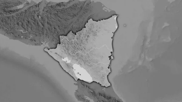Área Nicarágua Mapa Elevação Escala Cinza Projeção Estereográfica Composição Bruta — Fotografia de Stock