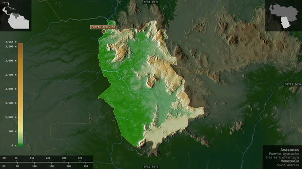 Amazonas State Venezuela Colored Shader Data Lakes Rivers Shape Presented — Stock Photo, Image
