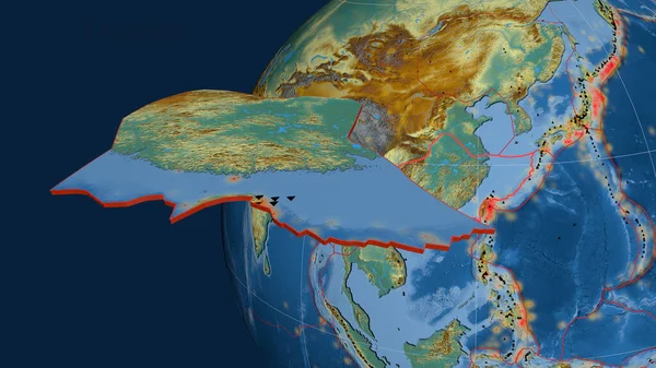 Тектонічна Плита Янцзи Ектонізувалася Подавалася Проти Земної Кулі Карта Рельєфу — стокове фото