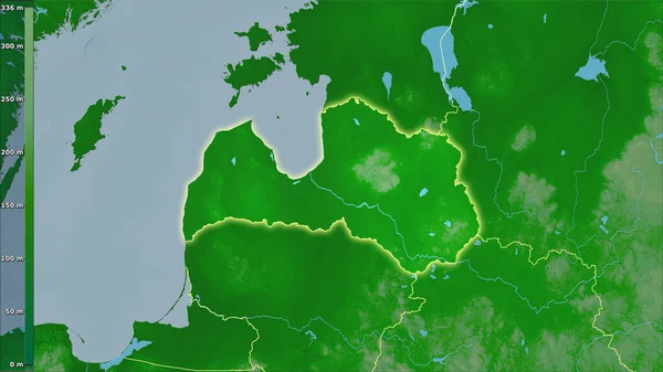 Fizyczna Mapa Terenie Łotwy Projekcji Stereograficznej Legendą Surowa Kompozycja Warstw — Zdjęcie stockowe