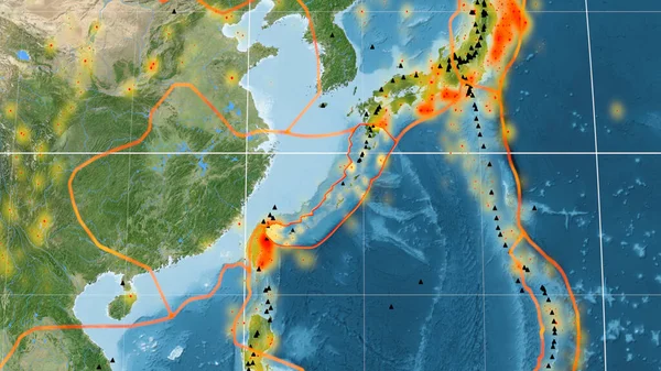 Okinawa Tektonische Platte Umrissen Auf Den Globalen Satellitenbildern Der Kavrayskiy — Stockfoto