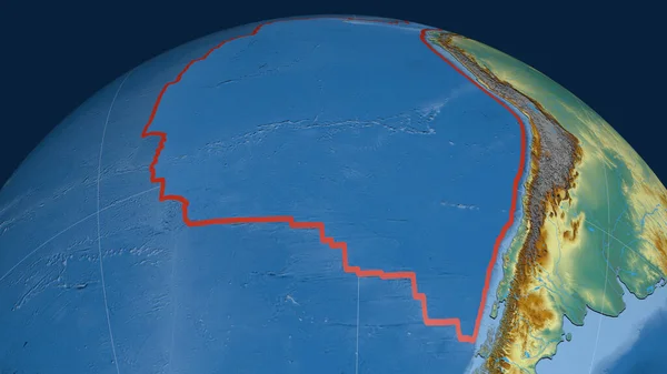 Placa Tectónica Nazca Delineada Globo Mapa Topográfico Relieve Renderizado —  Fotos de Stock