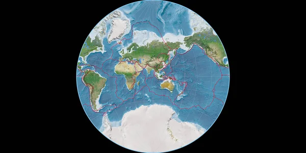 Světová Mapa Lambertově Lagrangeově Projekci Soustřeďuje Východní Délky Satelitní Snímky — Stock fotografie