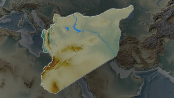 Área Siria Agrandó Brilló Sobre Fondo Oscuro Sus Alrededores Mapa —  Fotos de Stock