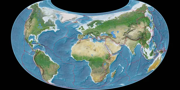 Карта Мира Проекции Raisz Armadillo Сосредоточена Восточной Долготе Спутниковые Снимки — стоковое фото