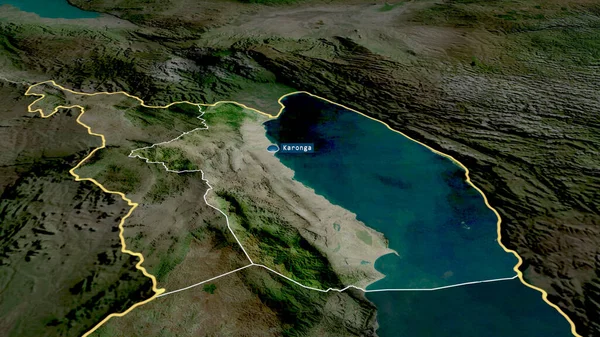 Karonga Distrik Malawi Diperbesar Dan Ditandai Dengan Ibukota Citra Satelit — Stok Foto