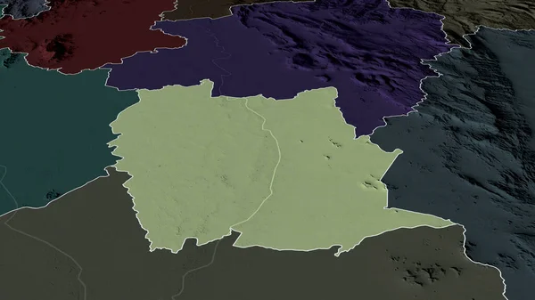 Phichit - province of Thailand zoomed and highlighted. Colored and bumped map of the administrative division. 3D rendering