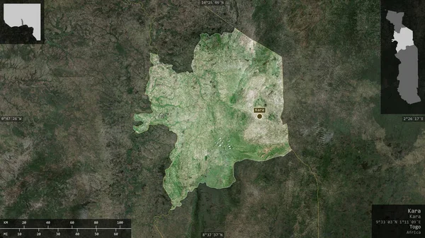 Κάρα Περιοχή Του Τόγκο Δορυφορικές Εικόνες Σχήμα Που Παρουσιάζεται Ενάντια — Φωτογραφία Αρχείου