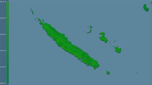 Genomsnittlig Årlig Temperaturvariation Inom Nya Kaledonien Området Stereografisk Projektion Med — Stockfoto